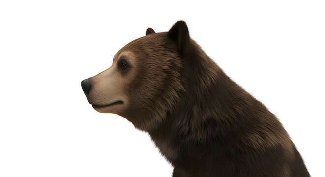brown bear head in profile on white background