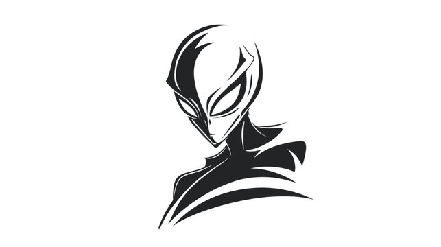 Stylized Black and White Alien Head Illustration. Mysterious Extraterrestrial Being with Futuristic Design. Sci-Fi Vector Art