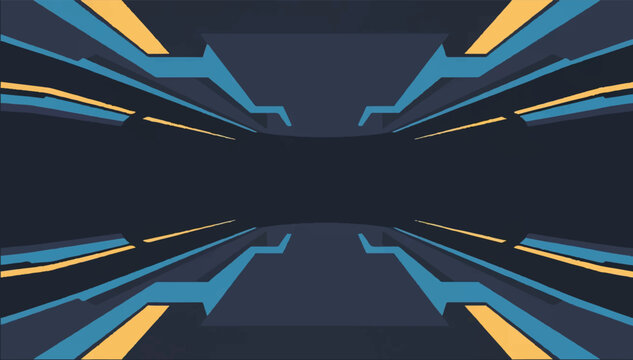 Abstract futuristic dark blue background with a blue and yellow light line in space. Interface for a computer game or application. Vector illustration.