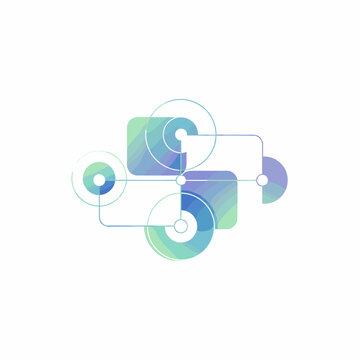 Abstract and modern interpretation of the Python programming language logo, featuring interconnected geometric shapes and circles with a blue and green gradient.