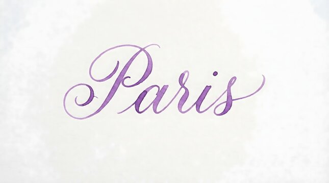 Elegant purple calligraphic script of the word Paris on a clean white background, showcasing beautiful typography and artistic lettering.