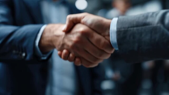 Businessmen shake hands to finalize a deal in a modern office setting during a productive meeting in the afternoon