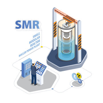 Small Modular Reactors: Compact Solutions for a Clean Energy Future in isometric graphic