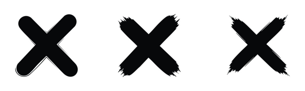 Hand-Drawn Cross Marks Set with Bold Brush Style brush Icons for Error and Rejection