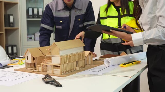 architect or engineer working on table use drawing tool on the paper plan for business architectural project.