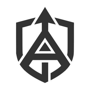 Dark Gray Shield Arrow Triangle Logo Icon Simple Flat Design Security Symbol
