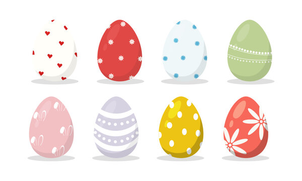 Colorful Easter Eggs Collection with Decorative Patterns Vector Set for Spring Holiday, vector illustration.