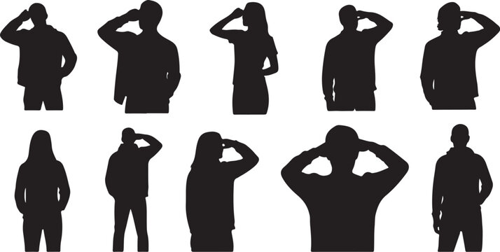 Silhouettes of people in various poses and hand gestures
