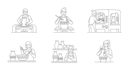 Obraz premium Set of 6 pottery making icons vector