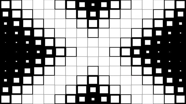 Futuristic Square Pixel Symmetry Pattern Transition Animation on Black and White Background. 4K