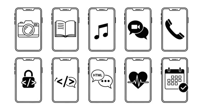 mobile application icons on smartphone screens representing diverse digital services and software development concepts.