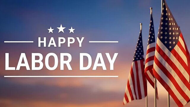 Animated american flags waving at sunset for labor day patriotic celebration honoring workers for international worker day dynamic motion background