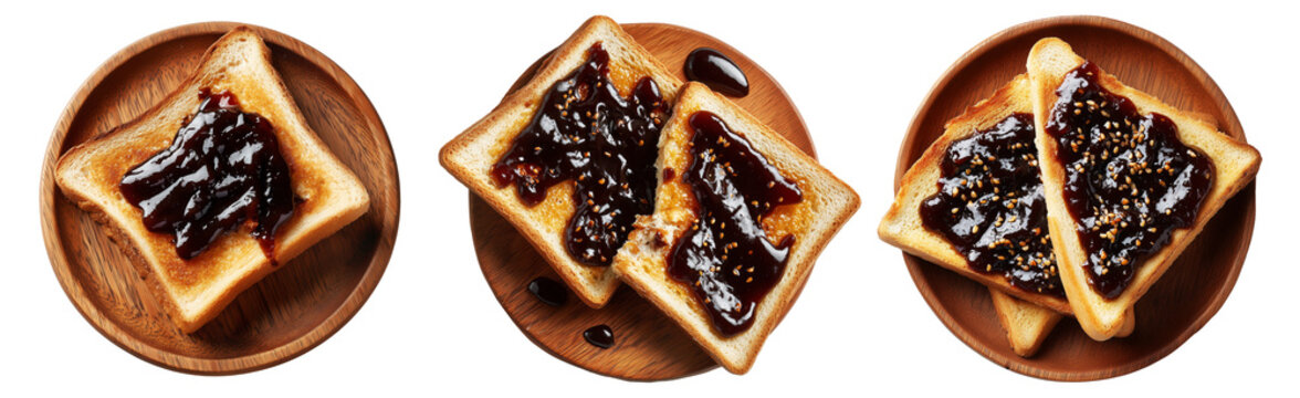 Vegemite Toast bread slices with thick chocolate spread, isolated on white background, concept of Australia breakfast or snack