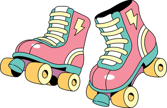 Retro Roller Skates Cartoon Illustration Colorful Skating Shoes Icon