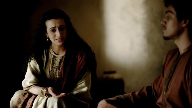 Potiphar's Wife Seduces Joseph to Sleep with Her. Biblical Story Illustration