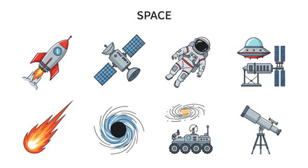 Space Exploration and Astronomy Icons Set. © Faisal