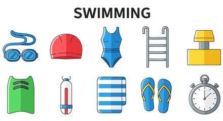 Swimming pool icons and accessories collection. © Faisal