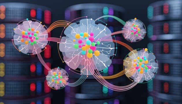 Main focus on digital dashboard tracking bond settlements within blockchain hubs with server hardware gently blurred to emphasize the distributed ledger interface.