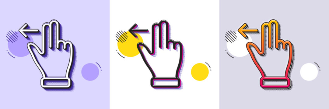 Touchscreen gesture line icon. Halftone dotted pattern. Gradient icon with grain shadow. Slide left arrow sign. Swipe action symbol. Line touchscreen gesture icon. Various designs. Vector
