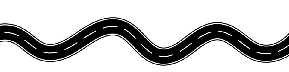 Horizontal asphalt road template. Winding road vector illustration. Seamless highway marking Isolated on background.   © Tetiana Komarytska