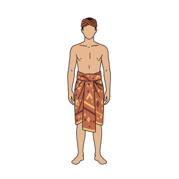 Balinese Man in Traditional Sarong and Udeng Vector Illustration