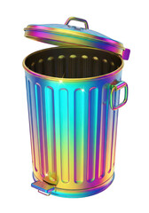 Fototapeta premium A shiny metallic trash can with its lid open