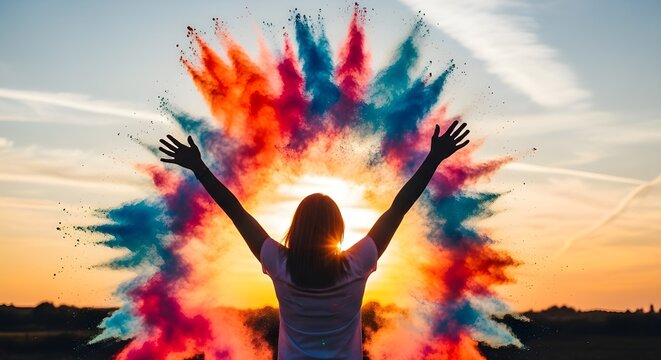 Foto - Celebraci&oacute;n colorida Alegr&iacute;a Libertad Felicidad Diversi&oacute;n Evento Festival Pintura en polvo Cielo Nubes