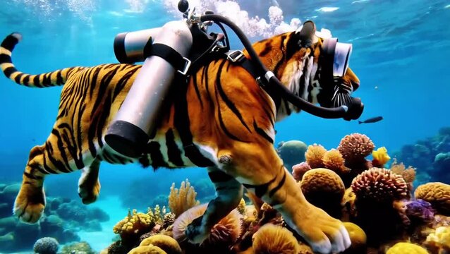National Geographic Aesthetic Video of Tiger Scuba Diver Exploring Tropical Ocean with Dramatic God Rays and Refraction