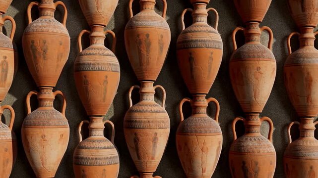 Ancient Pottery With Artistic Appeal. Closeup Of Aged Pottery Highlighting Design And Texture Details