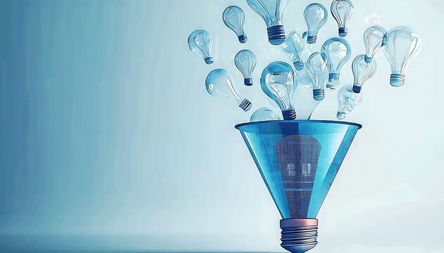 Light bulb funnel collecting ideas light bulb inspiration concept ideas brainstorming creative solutions jpg