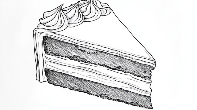 Pen sketch of a delicious layered cake slice