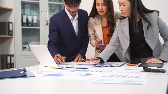 Business team working and update tasks with milestones progress planning and professional investor working new start up project in the office.