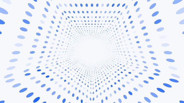 polygon tunnel in white background with luminous dot pattern and deep perspective, designed as a seamless 4K loop for futuristic visuals, digital scenes, and tech backdrops.