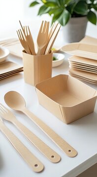 Eco-friendly paper tableware and packaging made from biodegradable materials. Eco-friendly or disposable packaging.