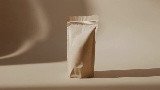 Minimal biodegradable packaging eco friendly kraft paper pouch sustainable blank bag for food storage, recyclable natural material, brown empty