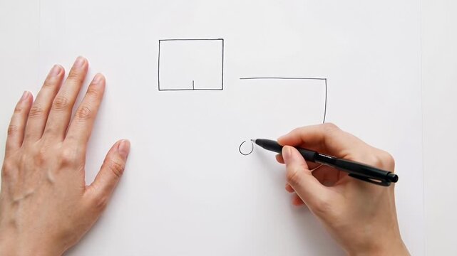 ?Drawing a flowchart by hand with pen on white paper stepbystep process