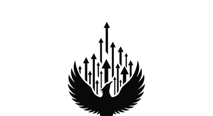 Fototapeta premium Phoenix bird rises above rising arrows symbolizing business growth and success.