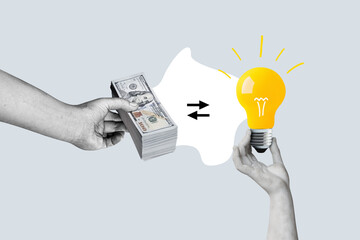 Close-up of a hand holding cash, paying for an idea