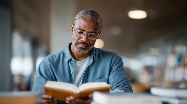 Retired teacher points to words in picture book helping adult learner practice reading comprehension at community center with diverse educational materials visible, ideal for literacy empowerment