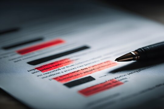 Redacted Confidential Document With Black Marker Censorship Lines