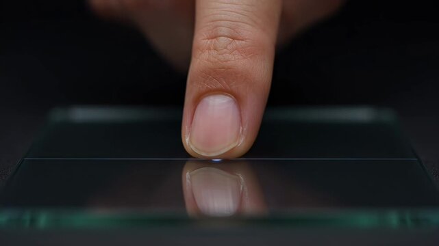 ?Finger touch creating digital ripple effect on glass surface