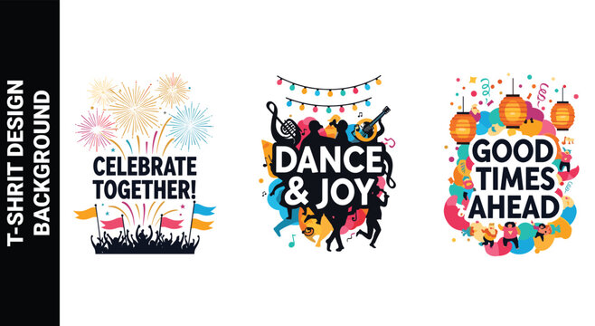 Party time celebration with masks fireworks and music design