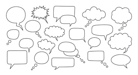 Fototapeta premium Collection of Hand-Drawn Speech Bubbles and Thought Clouds on White Background