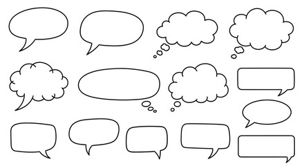 Fototapeta premium Set of Hand-Drawn Speech and Thought Bubbles, Isolated on White Background