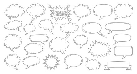 Fototapeta premium Collection of Hand-Drawn Speech Bubbles and Thought Clouds for Comics and Design