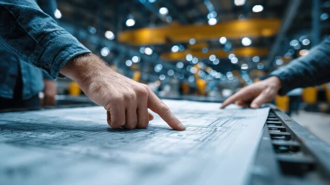 Blueprint Inspection: Two pairs of hands, engrossed in a detailed inspection of a blueprint. The scene reveals collaborative effort, attention to detail, and a commitment to quality.