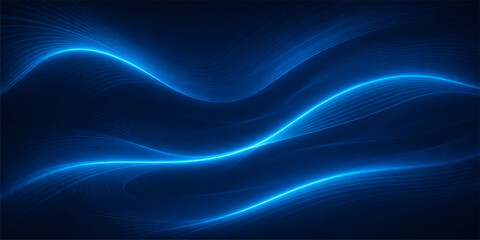 Fototapeta premium A digital art wallpaper featuring an abstract blue background with flowing wavy lines and glowing fractal curves that create a motion of energy in a swirling light design