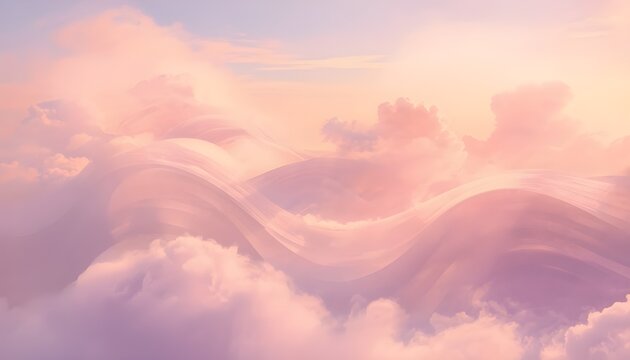 A serene landscape of rolling hills and clouds at sunrise