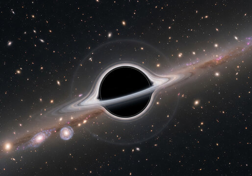 Majestic black hole with glowing event horizon and distant galaxies