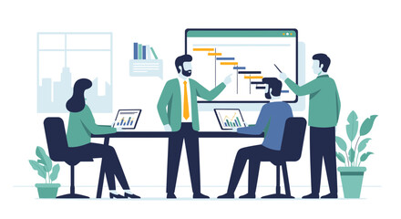Fototapeta premium Office Project Management Planning Discussion Flat Minimal Illustration